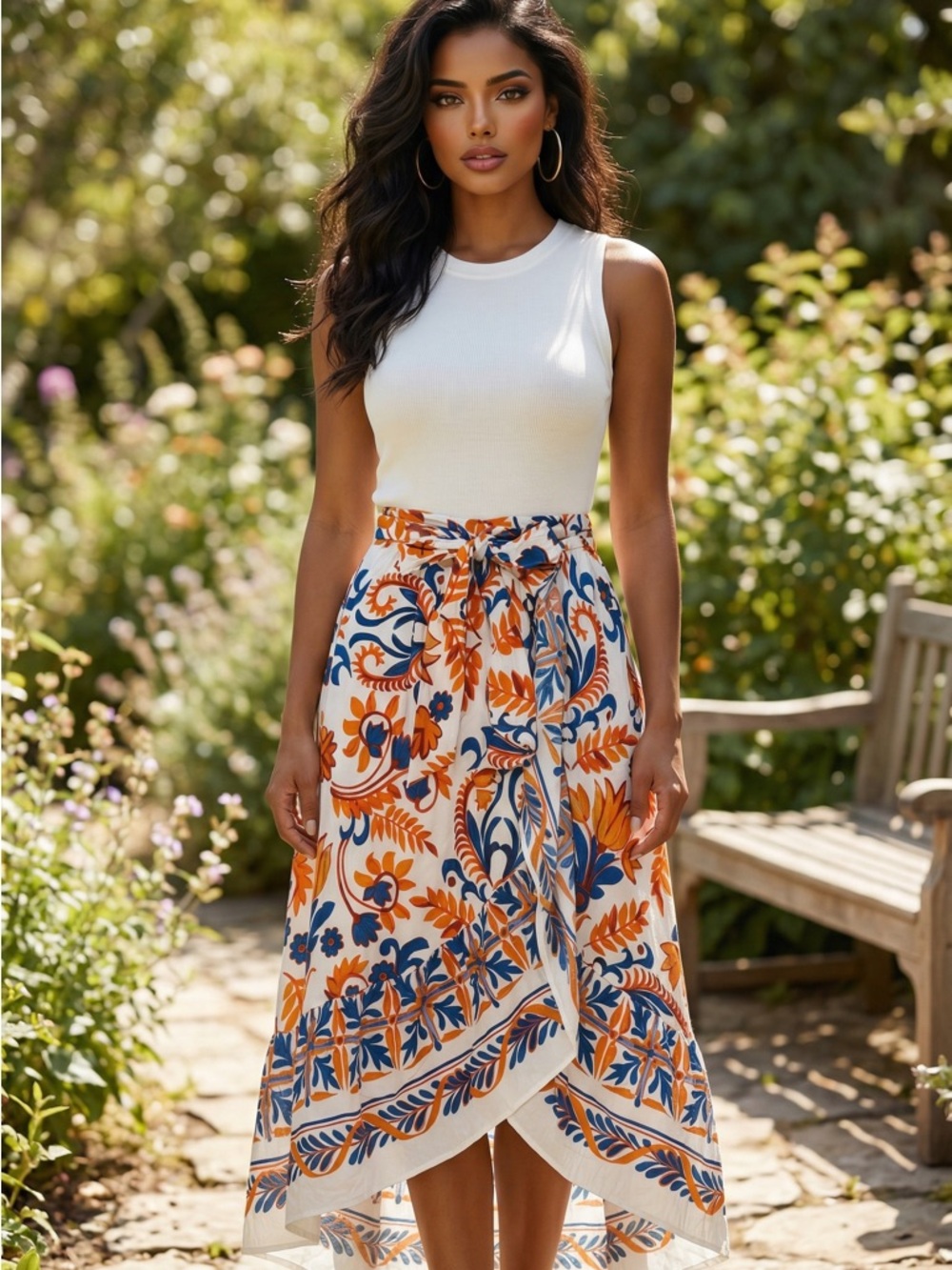 🌟B574. Stylish Chic Hi Low Floral Print Dress